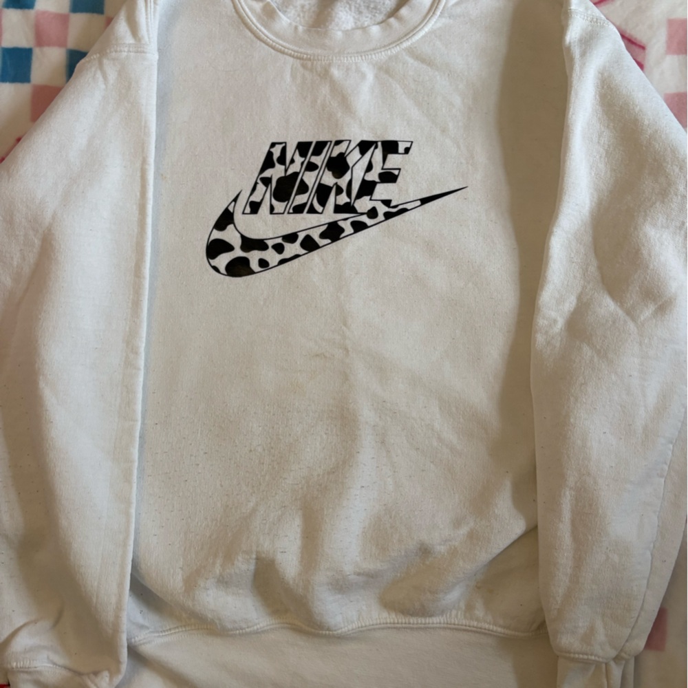 Custom Nike embroidered Cow print sweatshirt. Size small i think